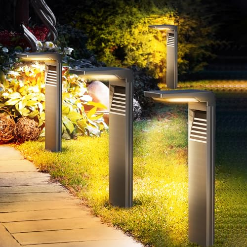 Boadw LED de luz solar para las luces solares al aire libre con 2 modos de brillo,blanco natural de iluminación solar camino IP64 resistente al agua para jardín, iluminación del césped 4 piezas