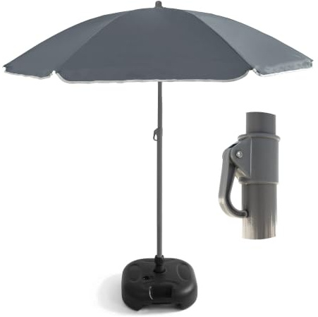 Out There! 2.4m Garden Parasol with Base Umbrella Sun Shade with Adjustable Height Tilt Function and UPF40+ Protection (Grey)