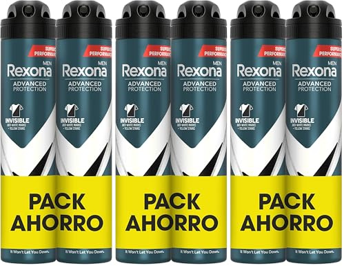 Rexona Desodorante Aerosol Protección Avanzada 72h Invisible Black & White Pack Ahorro Antitranspirante para hombre 200ml x2, El embalaje puade variar (Paquete de 3)