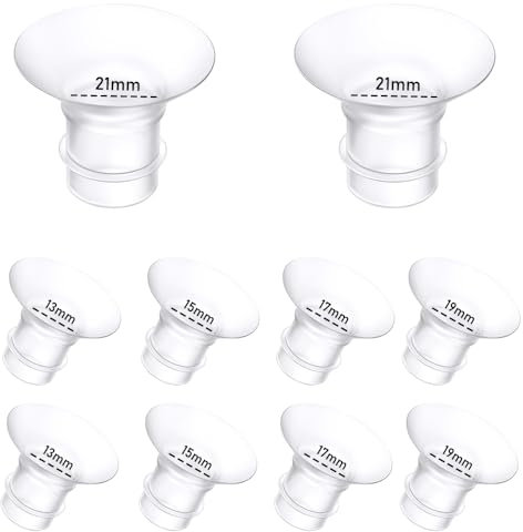 Milchpumpen-Flanscheinsatz 13/15/17/19/21 mm, kompatibel mit Momcozy M9/M6/M5/S12 Pro/S9 Pro/Medela/Spectra/Bellababy/Lansinoh/Elvie/Nuliie/KISSBOBO/ANWIKE 24 mm Milchpumpen-Ersatzteilen, 10 Stück