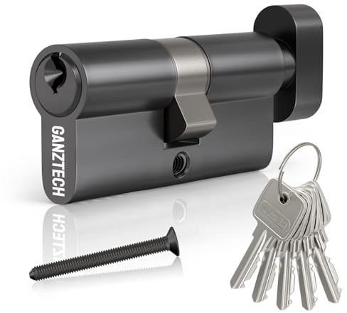 GANZTECH 35T/35 (70mm), serratura nera a botte, chiave con 5 chiavi standard, serratura a cilindro europeo in Lega di alluminio, stabile sicura per porte in legno, composite e UPVC