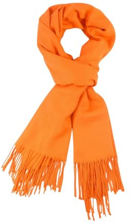 Pashmina - Pañuelo para mujer con flecos largos, tela suave y suave, naranja, 180x65 cm