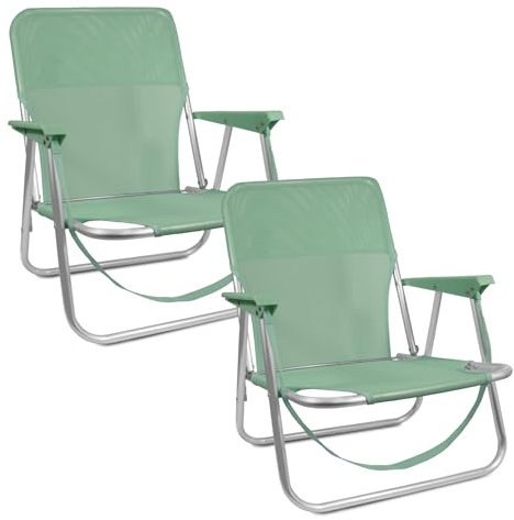 TIENDA EURASIA – Pack 2 Sillas de Playa | Plegable | Estructura de Aluminio y Textileno | Sillas de Playa | 54x54x25/63 cm | para Peso Máximo de 90Kg | Altura Asiento 25 cm (Agua)