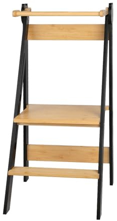 Torre Montessoriana de aprendizaje plegable, multiusos, torre de aprendizaje de madera natural de abedul, torre de observación infantil, plegable, seguridad, 88 x 45 x 45 cm, café negro