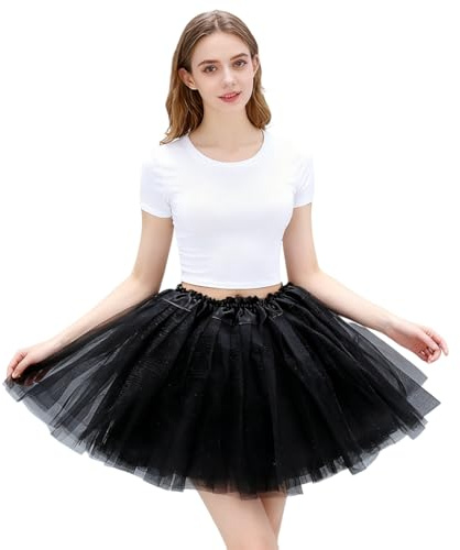 UIEXAY Jupe en Tulle Femme, 1 Article Adulte Jupe Tutu 3 Couches, Rétro Années 80 Fête Halloween Carnaval Costume, Tutu Rétro Accessoire Fluo Danse Habiller Fille(Noir)