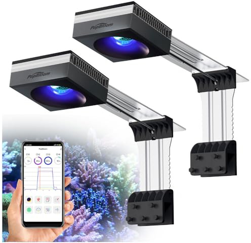 PopBloom 2 pezzi RL90 Reef WiFi lampade LED per acqua salata, illuminazione LED a spettro completo da 200 W per acquari marini con braccio scorrevole posteriore, 90 cm 120cm coralli di barriera