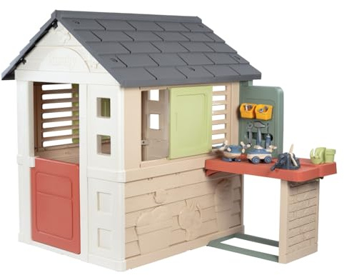 Smoby Life - Casa nella natura + laboratorio fai da te - Numerosi accessori - Martello, cacciavite, veicolo fai da te, ecc. - Materiali riciclati - Dai 2 anni in su - Prodotto in Francia