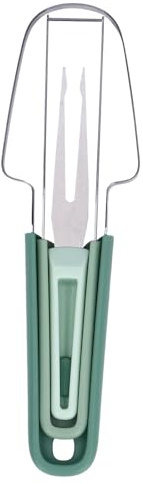 Utensile da taglio per forchetta da frutta in acciaio inossidabile 3 in 1 per fetta di anguria per cucina domestica, campeggio, picnic, 8,82 pollici (Verde)