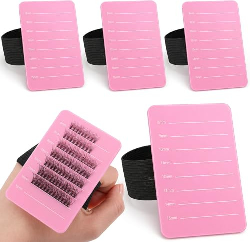 Shimmeroo 4 pcs Lash Pallet for Eyelash Extensions with Adjustable Wrist Strap, Lash Holder Trays Accessories & Organizer (8-15 mm,Pink)
