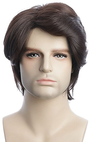 karlery Herr kort lockig fluffig mörkbrun peruk halloween kostym peruk | Party cosplay peruk