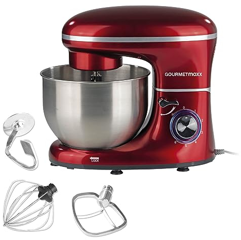 GOURMETmaxx Küchenmaschine mit Knet- und Rührfunktion | Leistungsstarke Küchenmaschine mit großer 5 Liter Edelstahlschüssel und Direktantrieb | Inkl. Rühraufsatz, Knethaken & Schneebesen [1.500 Watt]