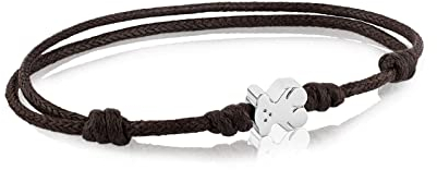 TOUS Pulsera de Cordón Marrón Ajustable y Acero para Mujer con Motivo Oso, Joven e Informal, Colección Super Micro