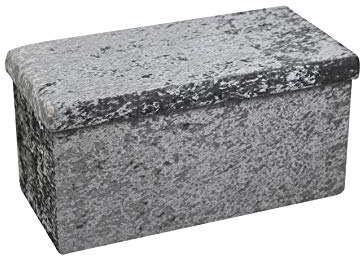 HomeHarmony® Crushed Velvet Quilted Top Folding Storage Ottoman Seat, Stool, Toy Storage Box (Silver Large)