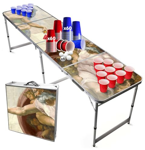 Beer Pong Set da Tavolo Ufficiale God | 1 Tavolo + 120 Coppe (60 Blu & 60 Rosso) + 6 Palle | Kit Completo | Gioco da Bere | OriginalCup®