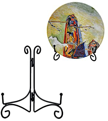 HOPEME 6 Inch Plate Stands for Display, Collapsible Metal Plate Easel, Black Iron Stand Photo Holder for Wedding Place Card, Decorative Plates, Picture Frame, Artwork and Album Card (6 Inch, 1 Pack)