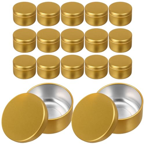 Empty Storage Containers 24pcs Candle Tins 2oz Aluminum Tins Mini Round Empty Candle Containers Jars with Lids for Making Spices and (Golden) Metal Tea Light