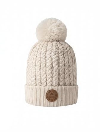 CABAIA - Bonnet Femme et Homme avec 3 Pompons Interchangeables - Design Français - Systéme aimantée pour Un Ajustement Adapté - Collection Hiver - Modele Royal Mojito Crème