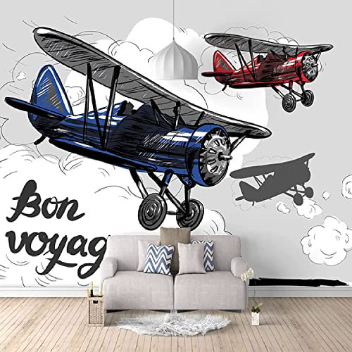 Foto Decoración Para El Hogar Avión De Dibujos Animados Retro Papel Tapiz Para Dormitorio Mural Artístico Para Pared Papel Tapiz 3D Pasta Para Sala De Estar Pared Para Dormitor 140(ancho)x70(alto) cm
