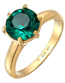 Elli Ring Damen Solitär Elegant mit Kristall Grün in 925 Sterling Silber vergoldet
