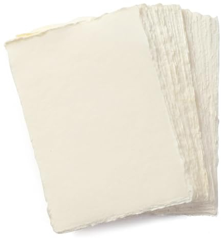 Wanderings Handgefertigtes Cremefarbenes Mixed-Media-Papier, A6-Format Mit Büttenrand, 10.5x15cm – 150gsm, Farbiges Kaltpress-Strukturpapier Aus Recycelter Baumwolle Zum Basteln, Skizzieren – 50 Blatt