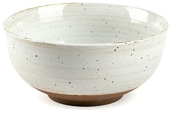 KuJaRen Mixing and Serving Bowl - 9 inch Ceramic Stoneware, Handmade White, Microwave & Dishwasher Safe
