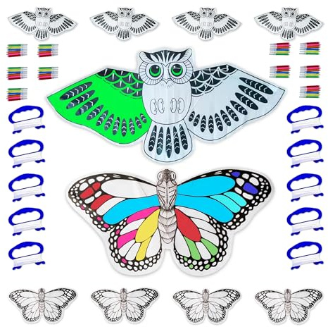 Bea's Party Set de Aquiloni per bambini da colorare per dipingere Gadget Festa Compleanno Scuola Regalo per bambini Idea regalo Matrimonio Comunione Invito… (FARFALLA-GUFO PACK 10)
