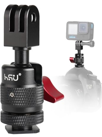HSU Aluminiumlegierung Cold Shoe Adapter für GoPro, 360° Kugelkopf Stativ-Adapter für Hero 12/11/10/9/8/7/6/5/4/3 Action-Kameras