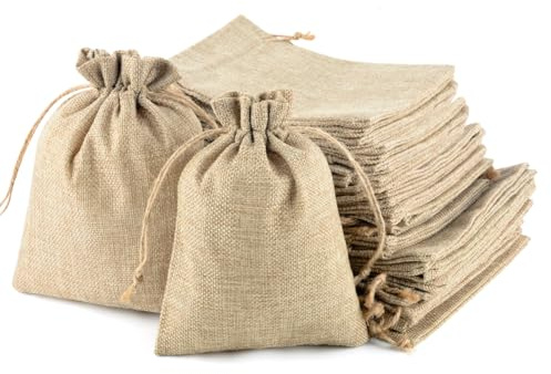 CLYPY 20 bolsas de yute de 20 x 30 cm con cordón, bolsas de tela con cordón, bolsas de yute para rellenar, bolsas de yute para Navidad, bolsas de regalo para bodas, recuerdos, Navidad (natural)