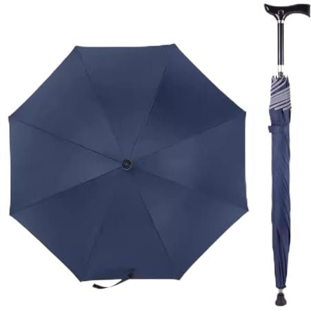 Wzmazingly 2-in-1 Schirm-Gehstock, Senioren Rutschfeste Stützschirm Wanderstock Regenschirm Länge Verstellbar Leichtgewicht Wandern Spazierstockschirm(Blue)