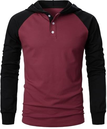 APAELEA Hommes Hoodie Manches Longues Sweat à Capuche Patch Couleur T - Shirt Gym Sport Pull,Noir Rouge,XXL