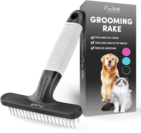 POODLIE Poodle Pet Dog Grooming Rake | Dematting Tool with Stainless Steel Shedding Comb for Pets | 2 Rows of Pins Gently Remove Loose or Tangled Hair from Undercoat (Black)