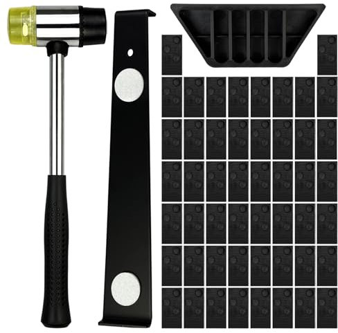 53Pcs Laminate Floor Kit with 50pcs Laminate Floor Spacers, Double Sided Rubber Mallet, Pull Bar, Tapping Block for Woodworking Laminate Flooring Installation