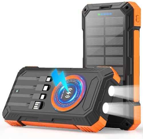 YOLOSKS Solar Charger Power Bank 49800mAh Wireless Portable Phone Charger, 22.5W QC3.0 Fast Charging Built in 4 Cables with USB C 6 Outputs & 2 Inputs for All Cell Phone