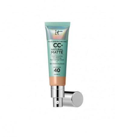 IT Cosmetics Your Skin But Better CC+ Cream Natural Matte LSF 40, 32 ml, Glanz reduzierende, farbkorrigierende und pflegende Foundation mit LSF 40, Getönte Gesichtscreme, Farbton Neutral Medium