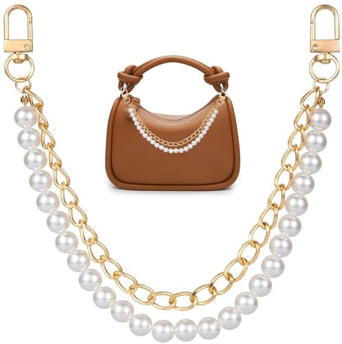 Taschenkette Gold, 32cm Perlen Geldbörsenkette, Ersatz Taschenkette Metallkette Tasche, Perlenkette Handtasche Kette für Handtaschen Geldbörse Kurzem Henkel Tasche, Tasche Zubehör Charm für Frauen