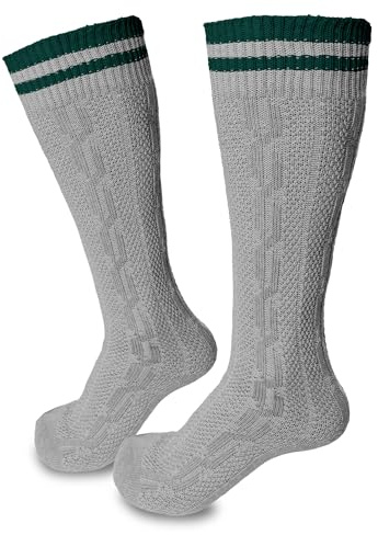 Steigenhöfer Manufaktur Bavarian striped Socks men made of cozy cotton - for Oktoberfest and other festivities - Designed in Germany - Oktoberfest unisex socks - gray-green - 11.5-13
