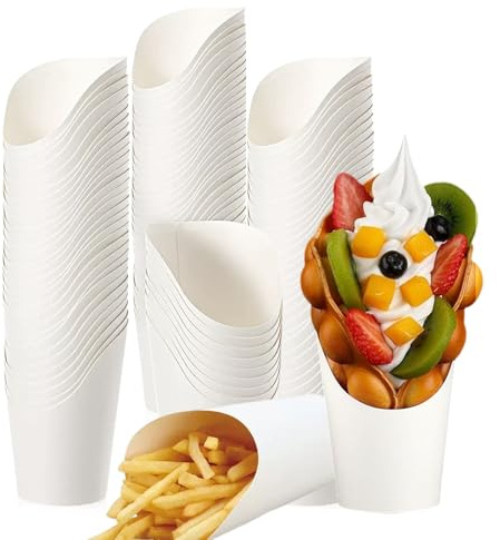 50 bolsas de gofres de burbujas, 14 oz para patatas fritas, bolsas de papel de estraza para gofres de burbujas, vasos para aperitivos, recipiente para patatas fritas, gofres, palomitas de maíz, color