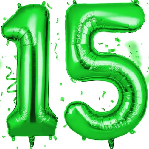OFFCUP Heliumballonger, 101,6 cm, folieballonger, årsdagsballonger, stora siffror, för födelsedag, bröllop och fest, dekorationer och festtillbehör (grön)