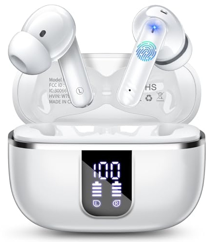 Wireless Earbuds, Bluetooth 5.4 Earphones In Ear with 4 ENC Noise Cancelling, 46H HiFi Stereo Bluetooth Headphones Deep Bass, IP7 Waterproof Bluetooth Ear Buds With Touch Control for iOS Android White