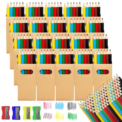 MirraSwit 20 Packungen Buntstifte Set mit je 6 Buntstiften, 120 Buntstifte Klein mit 4 Spitzer, Mini Stifte Mitgebsel für Kunst Zeichnung, Skizzieren, Kritzeln, Färbung