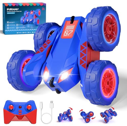 Duales Direktladung Ferngesteuertes Auto,Lädt Auto und Controller über USB,2.4G 360°Drehung Monster Truck mit Buntes LED-Licht,4WD Stunt Spielzeugauto Geschenk für Kinder Jungen Mädchen ab 3-12 Jahre