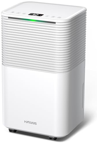 Dehumidifiers for Home Real-Time Display & Touch Control, 12L/Day Dehumidifier Laundry Drying with 3 Colors Indication, Child Lock, Dehumidifier with Dual Drainage, 24H Timer for Home/Basement/Office