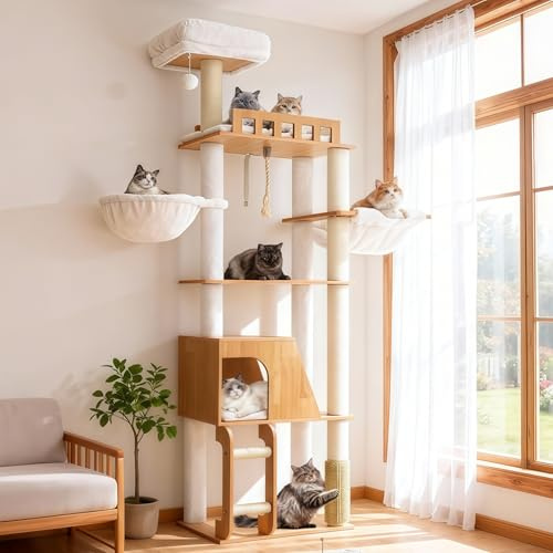 Hey-brother Rascador para Gatos Madera, con 2 Plataformas, Cueva, MPJ121WB