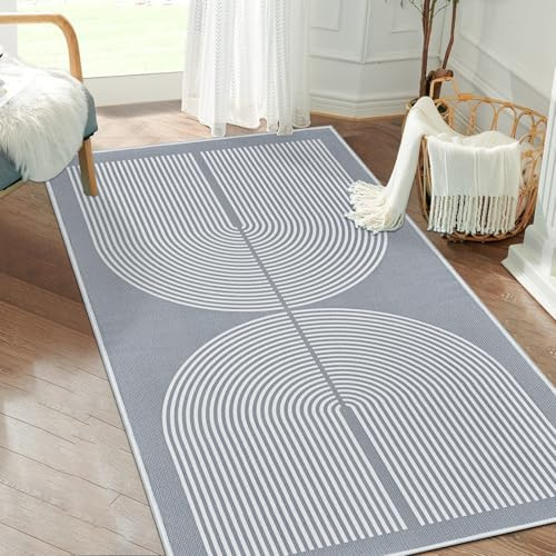 Capslpad Teppich Läufer Flur 80x150cm Weißer Hanf Aussehen KüchenTeppich Natürlich Waschbar Teppich Weiß rutschfest Küchenläufer Korridor läufer Flur Küche, Schlafzimmer, Balkon