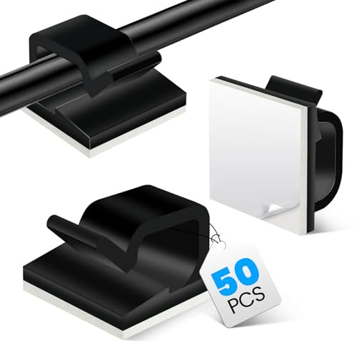 Pnrskter 50 Pièces Attache Cable Adhésif, Clip Cable et Accroche Cable – Supports pour Gestion des Fils et Câbles Électriques, Faciles à Poser sur le Mur, Idéaux pour Maison, Bureau et Voiture, Noire