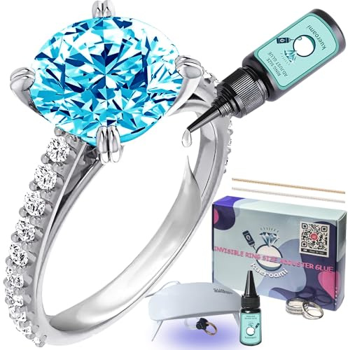 Ajusteur de Bague à Résine UV Kueroami – Réducteur de Taille Invisible 0,5 à 3 Tailles pour Alliances et Bagues Transparent (Kit avec Lampe UV et Adhésif Invisible) – Facile à Appliquer