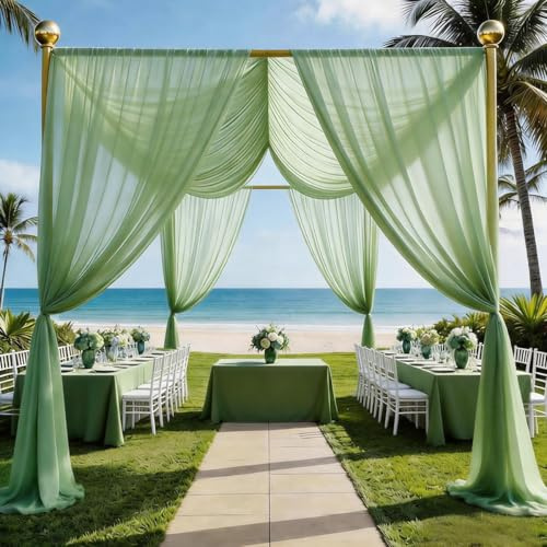 Gankar 6 Panels Sage Green Chiffon Draping Fabric for Wedding 60 W x 480 L - Easy Hanging, Ceiling Curtains for Wedding Arch, Home Decor, Stages, Party, Canopy Drapes, Ideal for Event Planners
