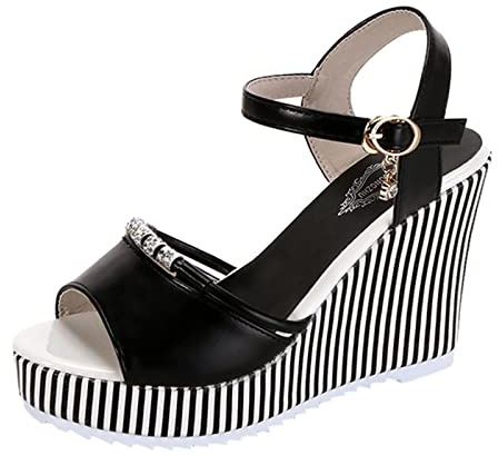 Uwdiohq Sandalias Con Transpirable Para Mujer, Zapatos Gruesos, De Informales Ocio Al, Mujer Zapatillas Blancas (Black, 37) Rehabilitacion Pies Hinchados 35 Womens Strappy Sandals For Swollen