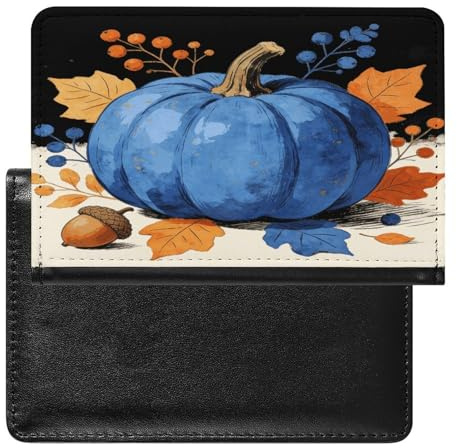 Autunno Zucca Blu Passaporto Titolare Della Copertura Del Raccoglitore di Cuoio Del Passaporto Titolare Del Passaporto Portafogli Da Viaggio Ultra Sottile Della Copertura Del Raccoglitore Del