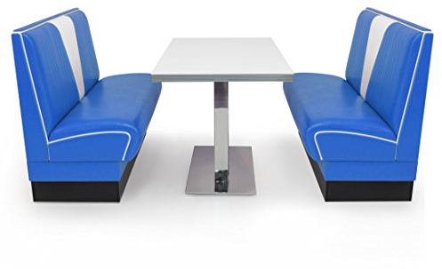 möbelland24 American Diner Set V 2X Sitzbank 120cm + Diner Tisch blau